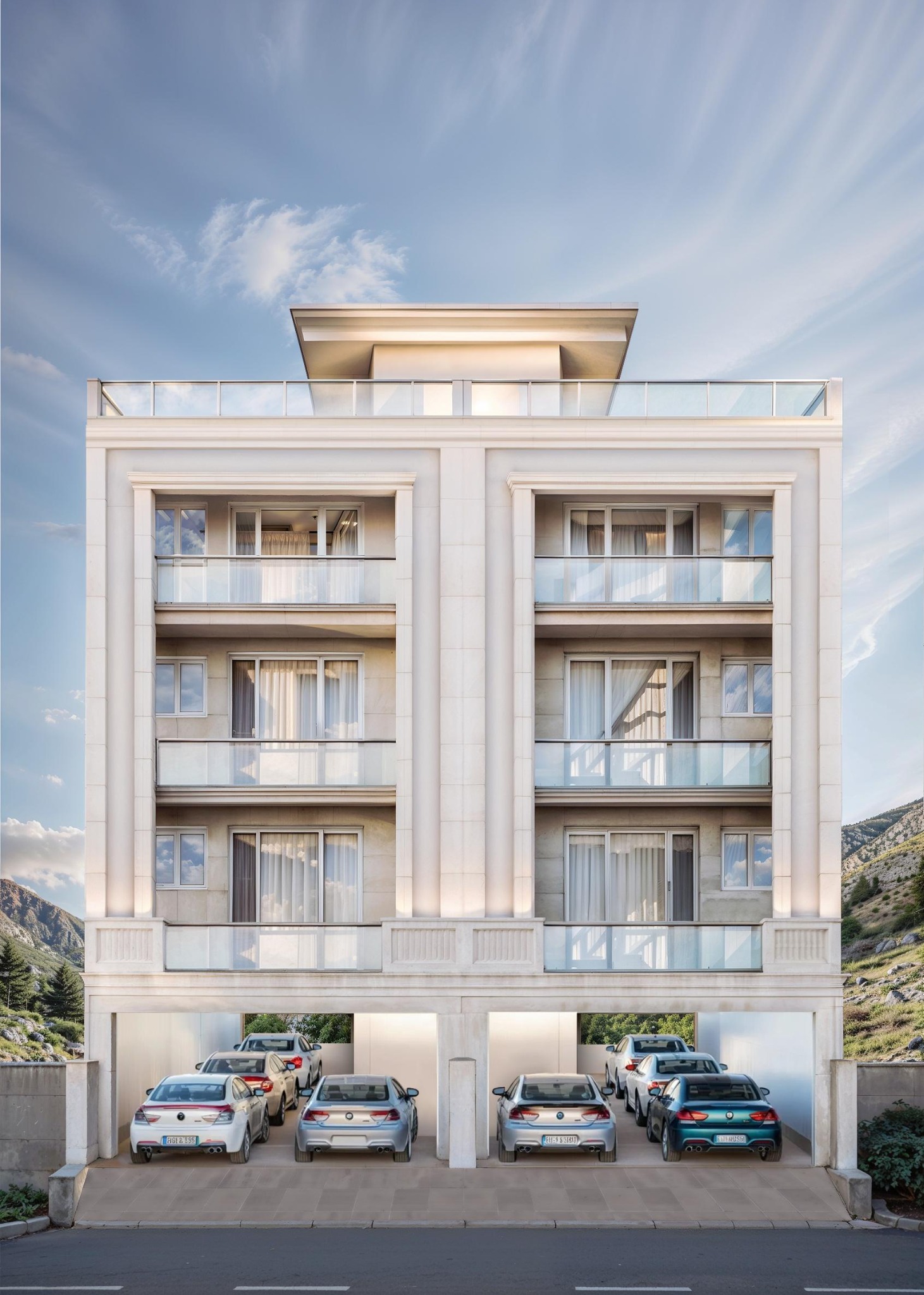 Front elevation of Augusta Hillcrest at Ireo Savannah Sector 35 Sohna featuring premium 3 BHK independent floors, stilt parking, modern architecture, spacious balconies and Aravalli-inspired luxury living near Gurugram